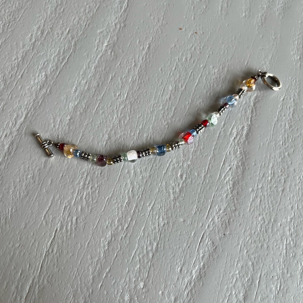Artisan Multicolor Glass Beaded Bracelet Silver Toggle Clasp - Picture 3 of 6